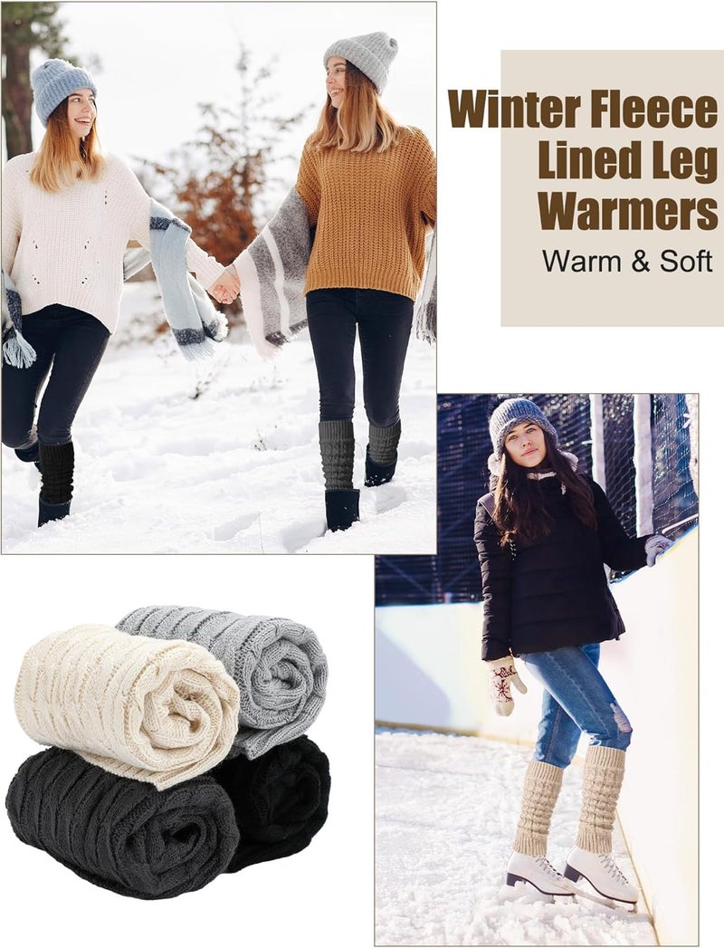 Chuarry 4 Pairs Women's Fleece Lined Leg Warmers Fuzzy Knit Double Layer Leg Warmer Long Boot Socks for Skating Daily Wear - Image 5